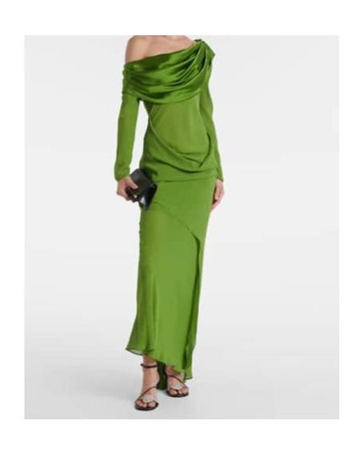 Christopher Esber Green Draped Sheer Silk Georgette Gown