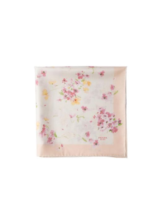 Prada Pink Printed Silk Twill Scarf, 55 X 55 Cm