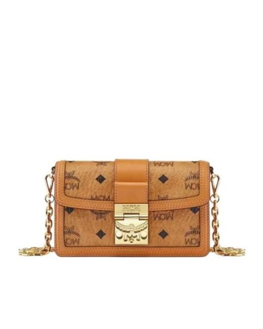 MCM Brown Logo Printed Chain Shoulder Bag