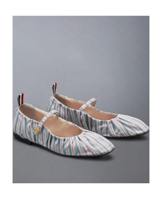 Thom Browne White Stripe-Pattern Cotton Ballerina Shoes