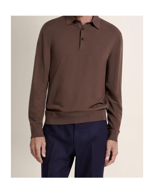 Zegna Brown Long-Sleeved Polo Shirt for men