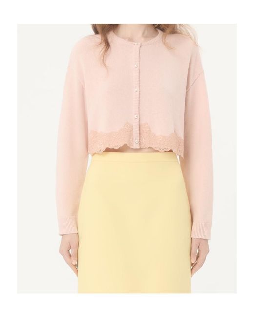 Valentino Pink Wool Cardigan With Lace