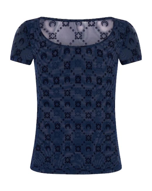 MARINE SERRE Blue Flock Open Neck Top
