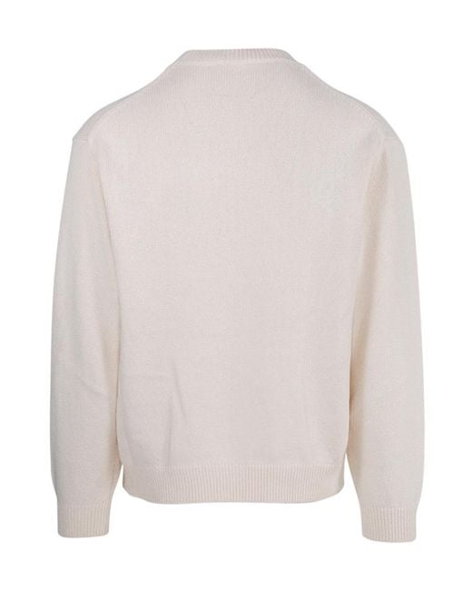 KENZO White Logo Intarsia Crewneck Jumper for men