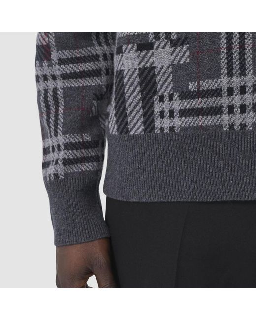 Burberry Gray Contrast-Check Jumper for men
