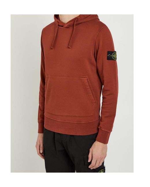 Stone Island Red Hooded Cotton Sweatshirt for men
