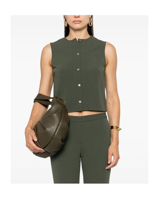 Theory Green Striped Crepe Vest