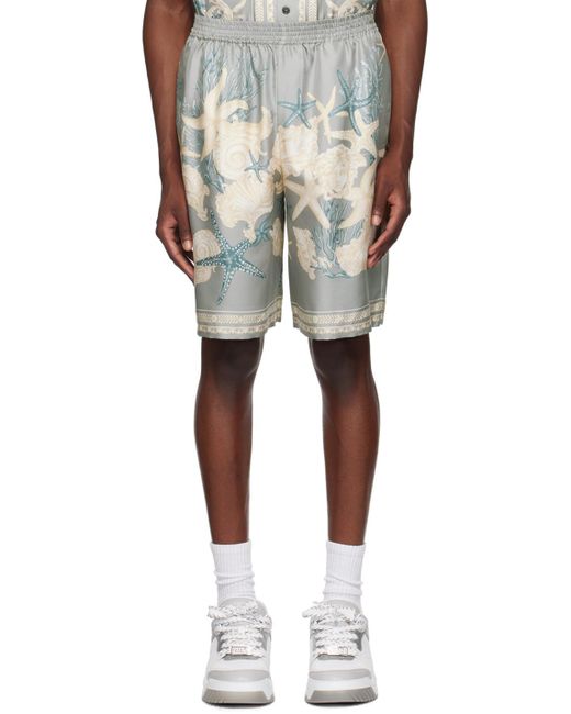 Versace Gray Barocco Sea Printed Elasticated Waistband Shorts for men