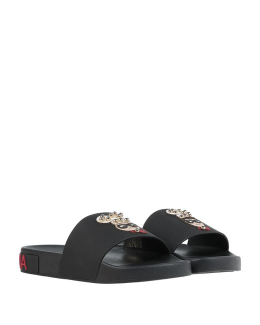 Dolce & Gabbana Black Minimalist Round Toe Slippers