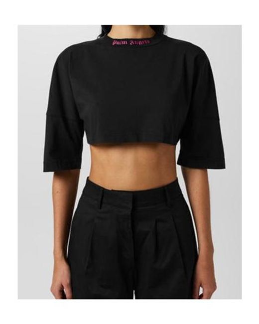 Palm Angels Black Logo Crop T-Shirt