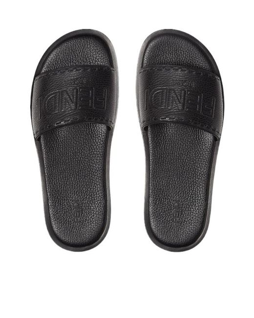 Fendi Black Roma Logo Embossed Slides for men