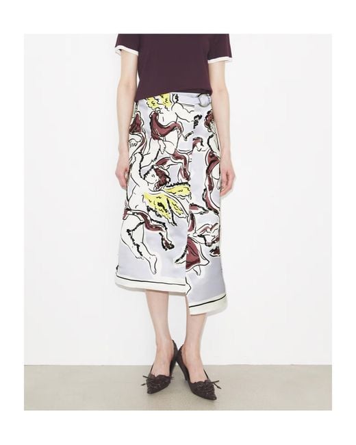 Tory Burch White Printed Satin Skirt