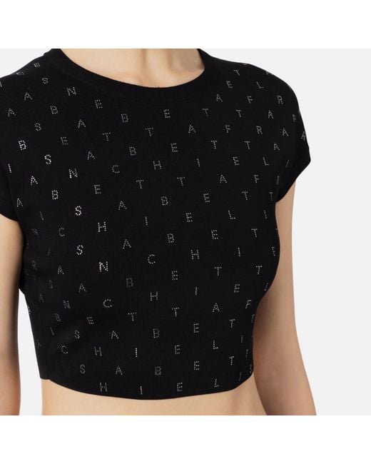 Elisabetta Franchi Black Logo Lettering Embellished Cropped Top