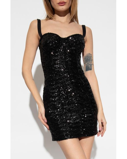 Dolce & Gabbana Black Sweetheart-Neck Sequinned Minidress
