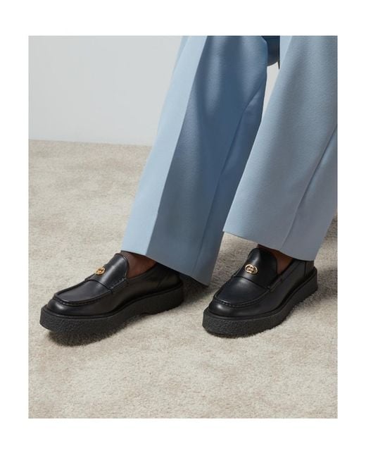 Gucci Black Menen Interlocking G-Plaque Loafers for men