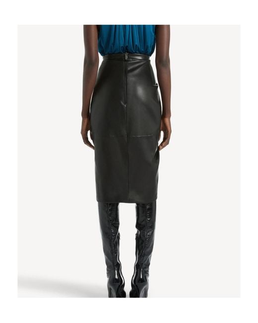 Balmain Black Draped Lambskin Midi Skirt