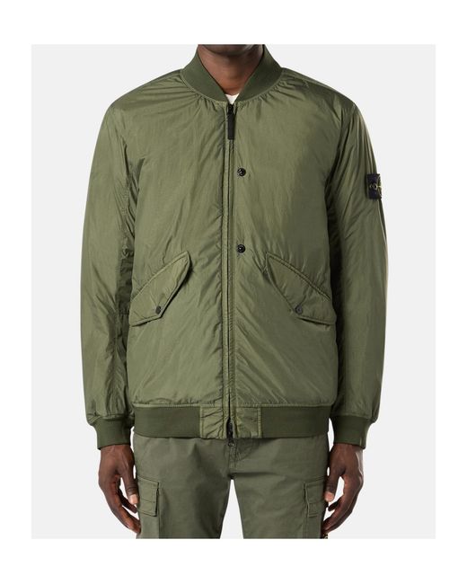 Stone Island Green Logo Patch Bomber Jacket for men