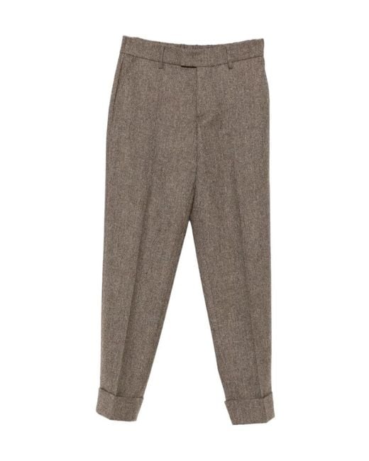 Berwich Gray Herringbone-Pattern Wool Trousers