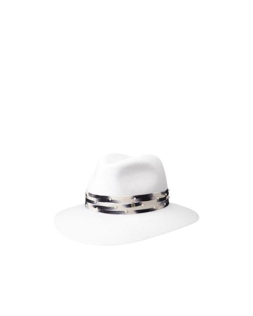 Maison Michel White Pearl-Embellished Hat