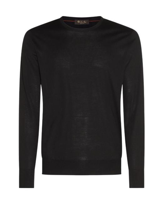 Loro Piana Black Crewneck Knitted Jumper for men