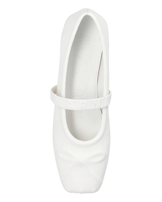 Marni White Logo Embossed Ballet Flats
