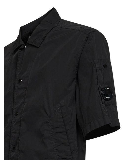 C P Company Black Pointed Collar Short-Sleeved Shirt for men