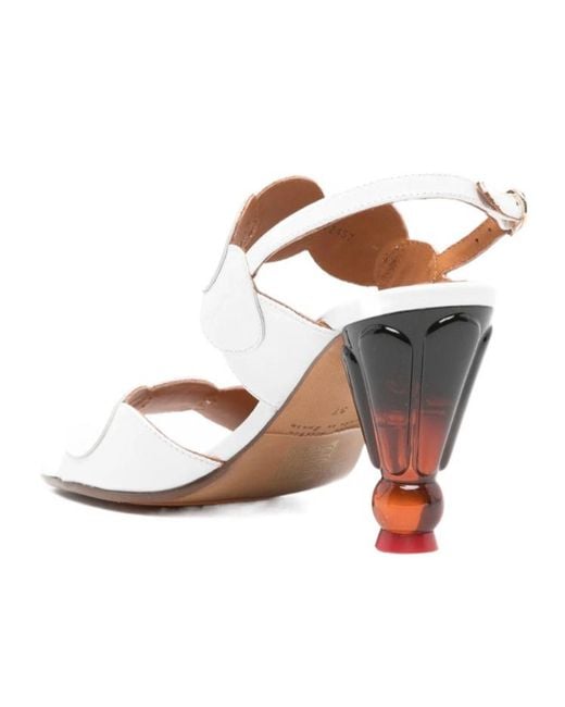 Chie Mihara White Round-Toe High-Heeled Sandals