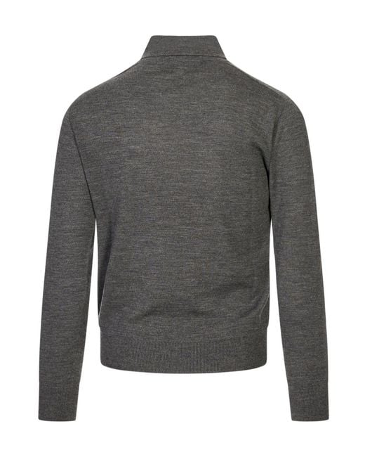 Canali Gray Long-Sleeve Knitted Polo Shirt for men