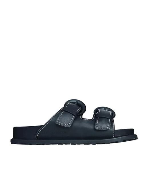 MARINE SERRE Blue Double Buckle Slippers