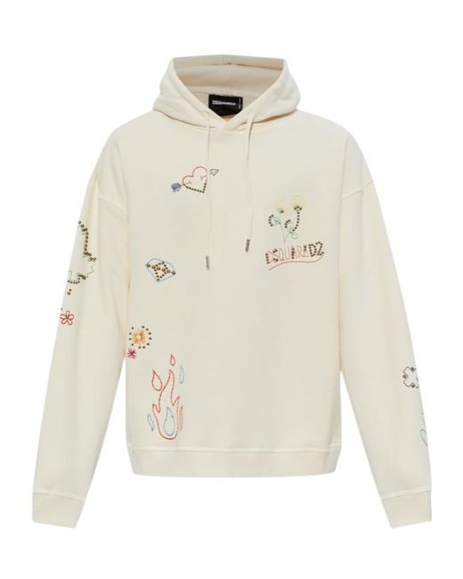 DSquared² White Logo Detailed Drawstring Sweatshirt for men