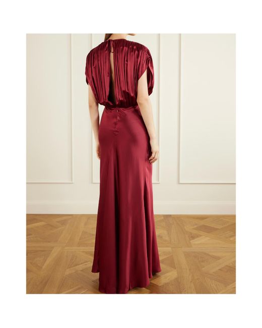 TOVE Red Satin Pleated Long Skirt