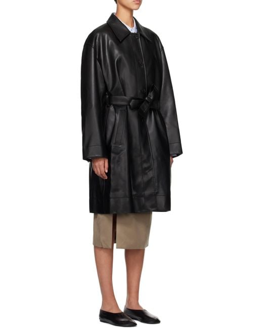 Low Classic Black Patent-Finish Belted Trench Coat