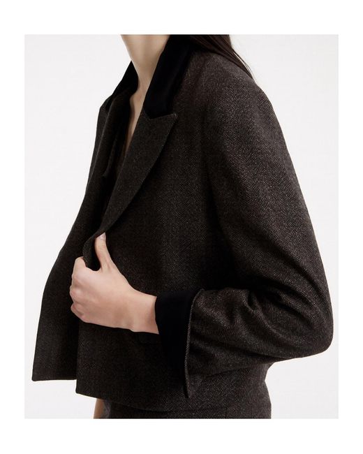 Marella Black Collared Cropped Casual Jacket
