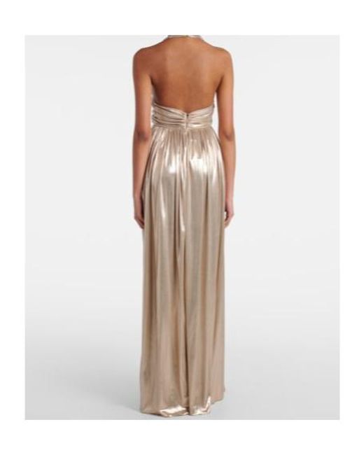 Giambattista Valli Natural Halterneck Open-Back Lamé Jersey Gown