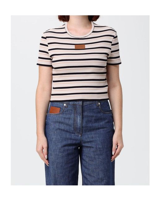 Fendi White Logo Patch Striped Cropped Jumper