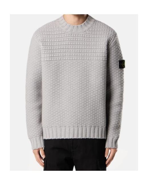 Stone Island Gray Mock Neck Sweater With Wide Ribbed Trims for men