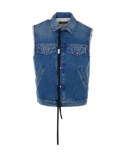Ann Demeulemeester Blue Single-Breasted Denim Vest for men
