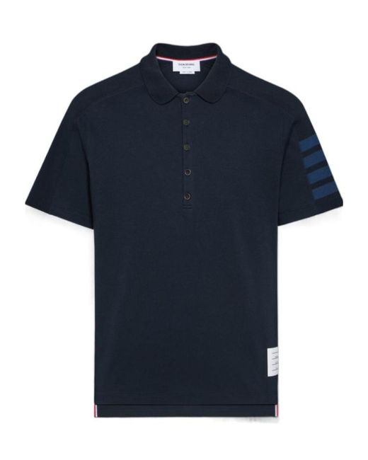 Thom Browne Blue Bar Stripe Cotton Polo Shirt for men