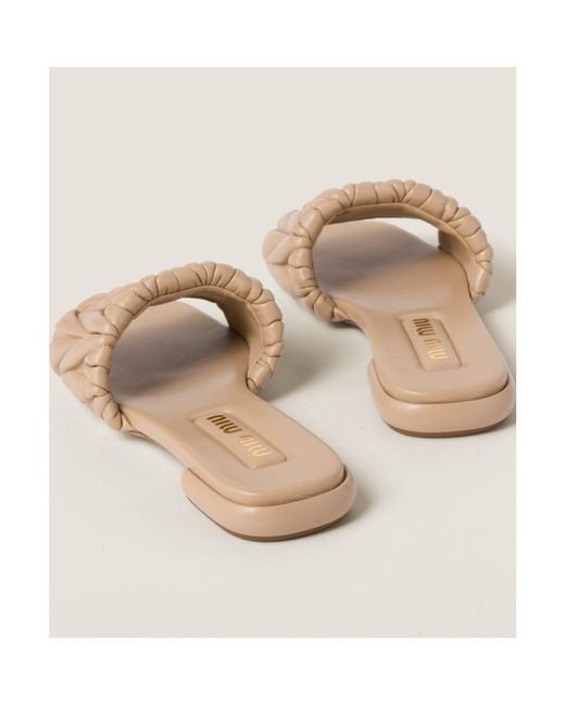 Miu Miu Natural Logo Lettering Square Toe Sandals