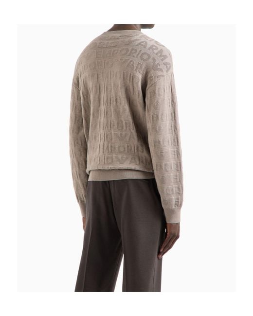 Emporio Armani Gray Logo Jacquard Crewneck Jumper for men