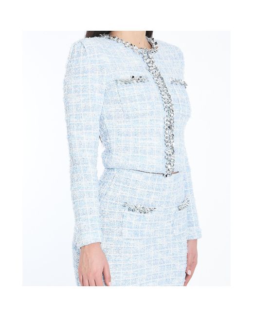 Self-Portrait Blue Cropped Tweed Blazer