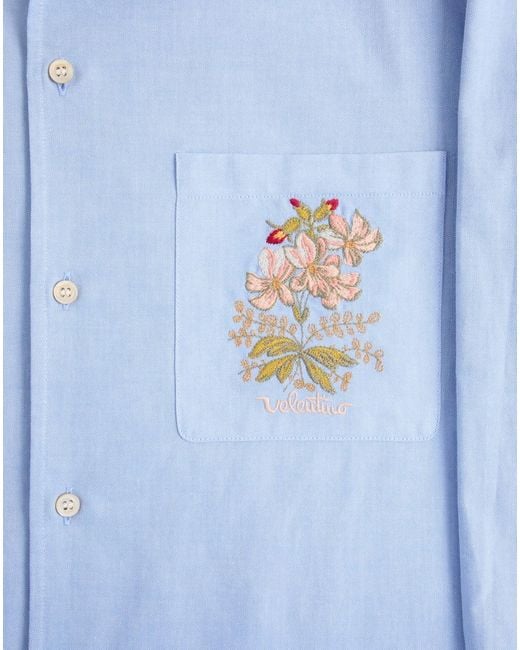 Valentino Blue Floral Embroidered Button-Up Shirt for men