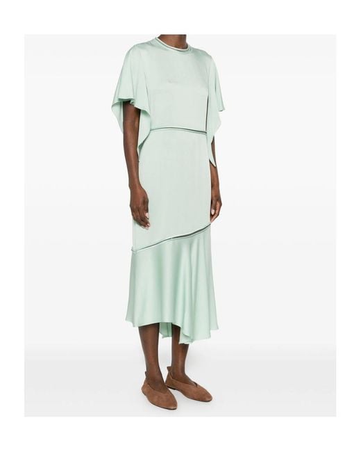 Fabiana Filippi Green Draped Asymmetric Midi Dress