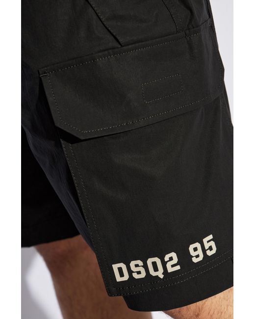 DSquared² Black Logo Printed Cargo Shorts for men
