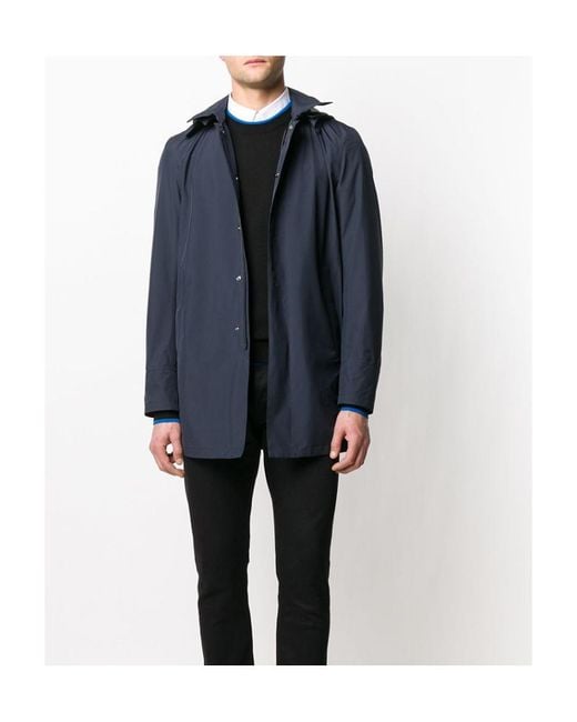 Herno Blue Hooded Rain Coat for men