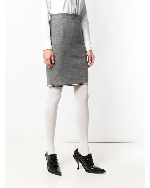 Thom Browne Gray Rwb-Trim Ribbed Pencil Skirt