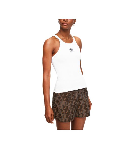 Fendi White Thin Strap Tank Top
