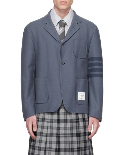 Thom Browne Blue Striped-Sleeve Cotton Blazer for men