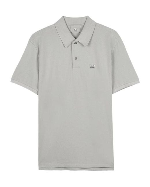 C P Company Gray Logo-Embroidered Polo Shirt for men