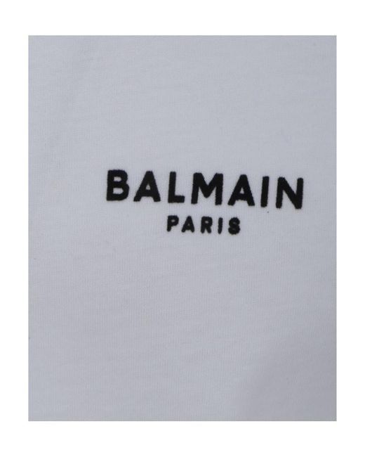 Balmain White Logo Embroidered Crewneck T-Shirt for men
